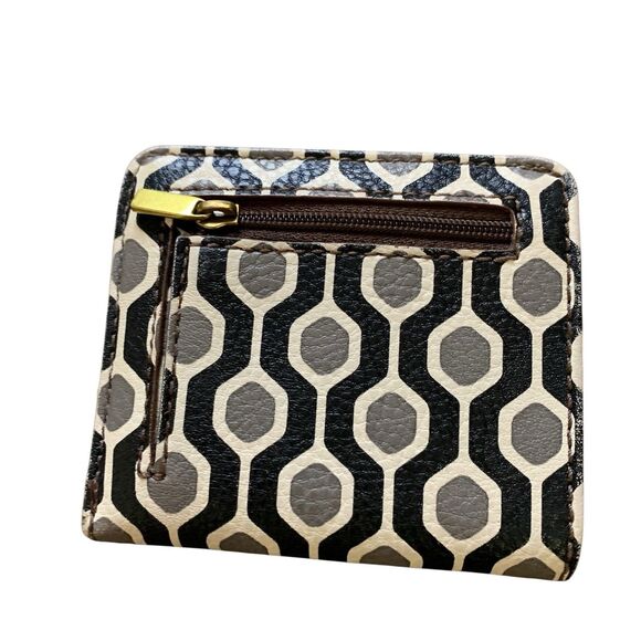 VTG Fossil Geometric Leather Bi-fold Wallet Snap & Up Zip Coin Card Slots White - Picture 2 of 16